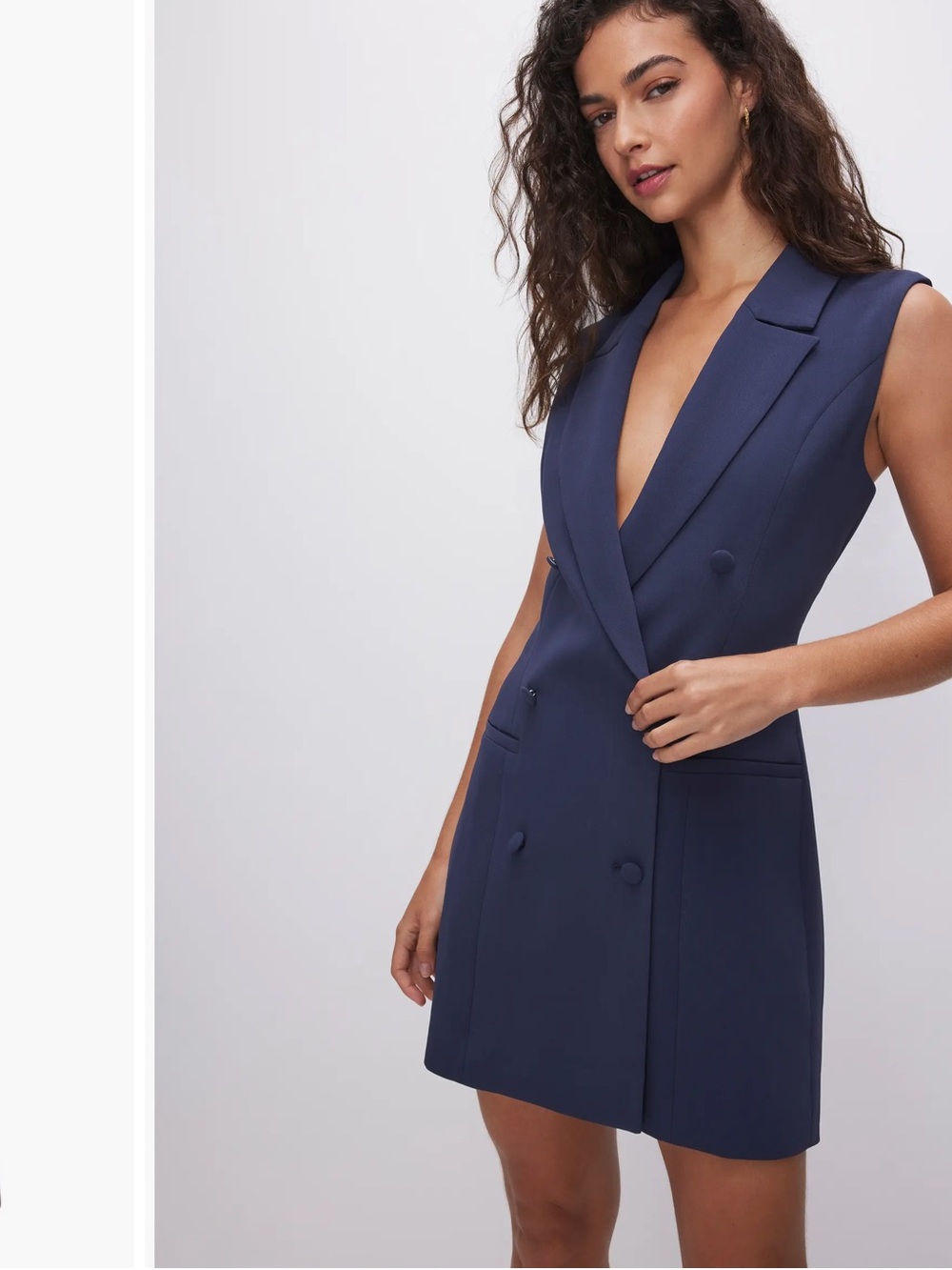Good American Navy Blue Sleeveless Midi Blazer Dress